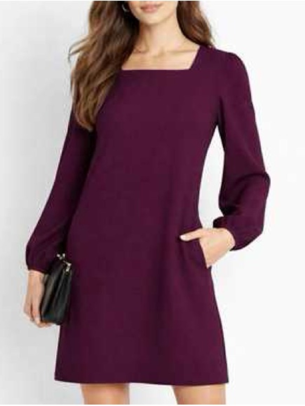 NWOT Ann Taylor Neck Long Sleeve Shift Dress in Plum- SAMPLE